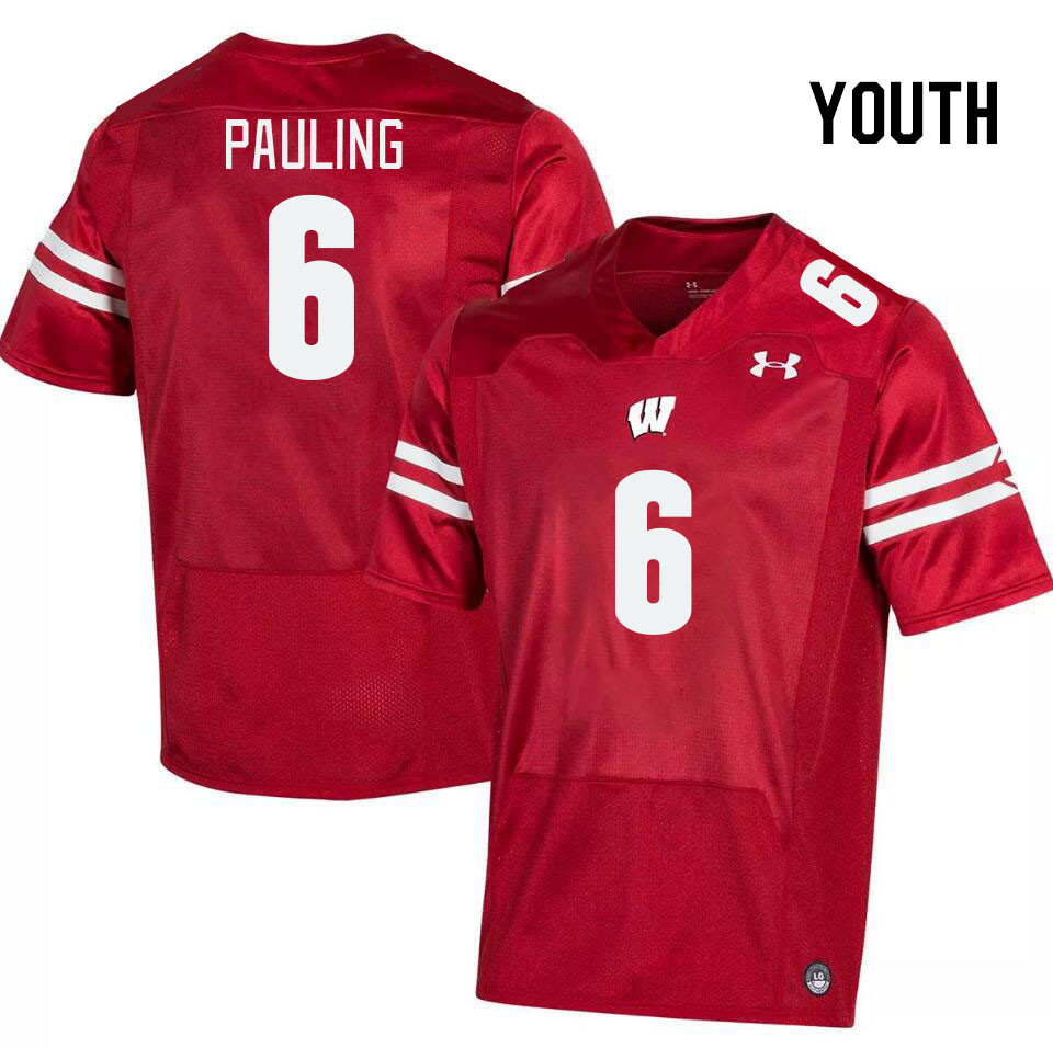Youth #6 Will Pauling Wisconsin Badgers College Football Jerseys Stitched Sale-Red